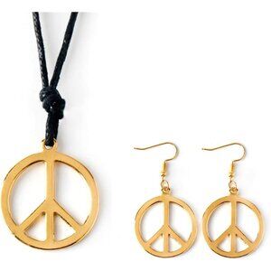 Peace Sign Necklace Earrings Set Love Peace Sign Pendant Chain Necklace Silver G